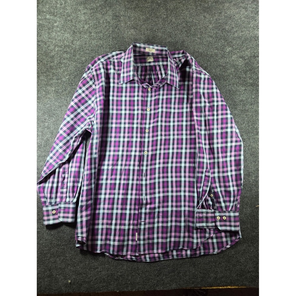 Peter Millar Mens XL Purple Plaid Cotton Long Sleeve Button Down Shirt Turkey